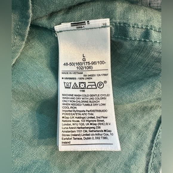 Gap 100% Linen Green Long Sleeve Button Down Shirt Size Large - Picture 4 of 8